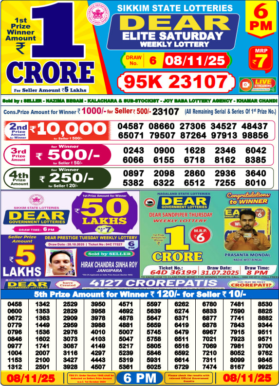 Dear Lottery 6PM Result Image