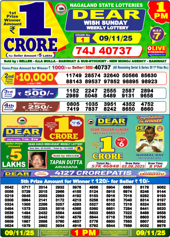 Dear Lottery 1PM Result Image