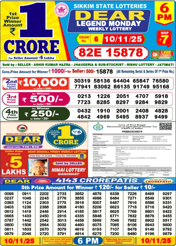 Dear Lottery 6PM Result Image