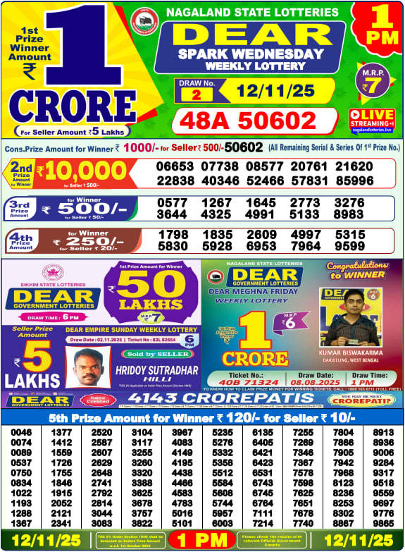 Dear Lottery 1PM Result Image