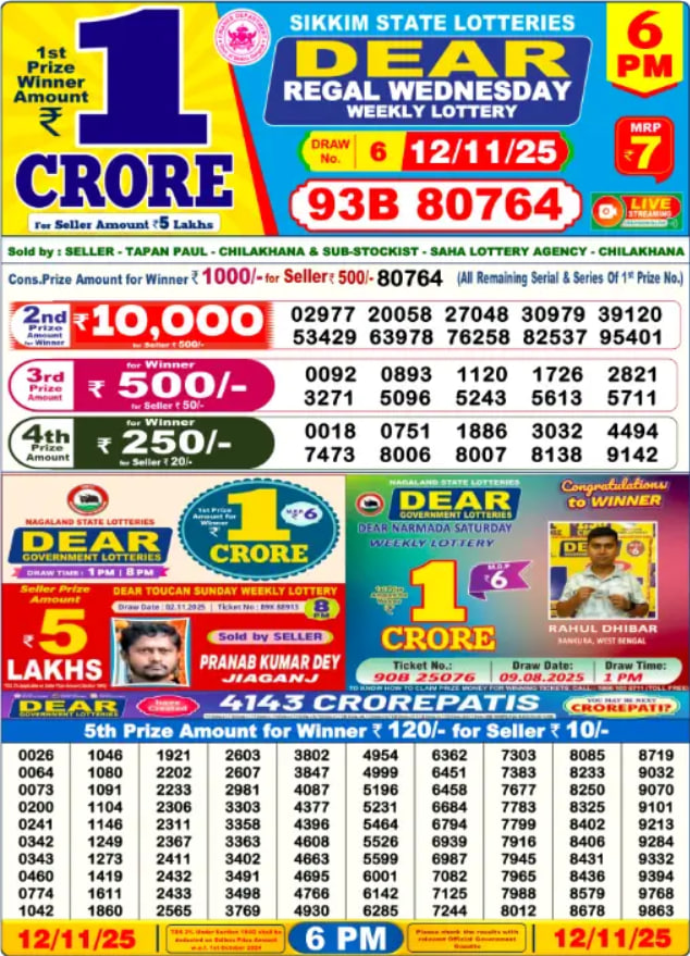 Dear Lottery 6PM Result Image