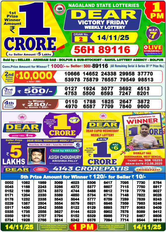 Dear Lottery 1PM Result Image