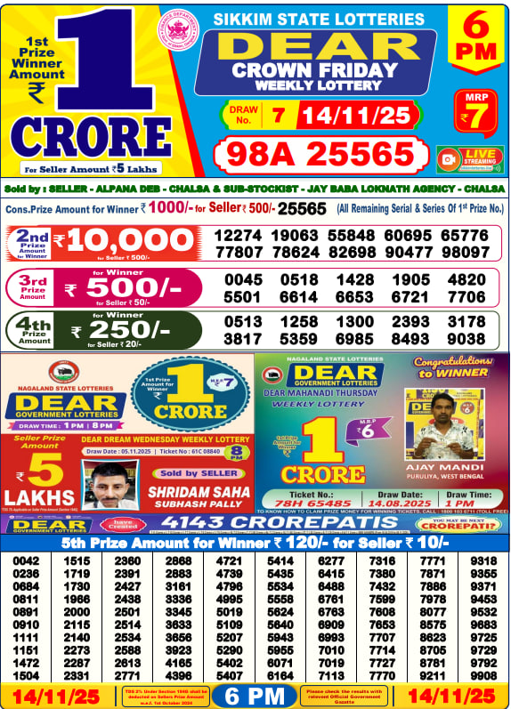 Dear Lottery 6PM Result Image