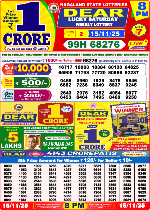Dear Lottery 8PM Result Image