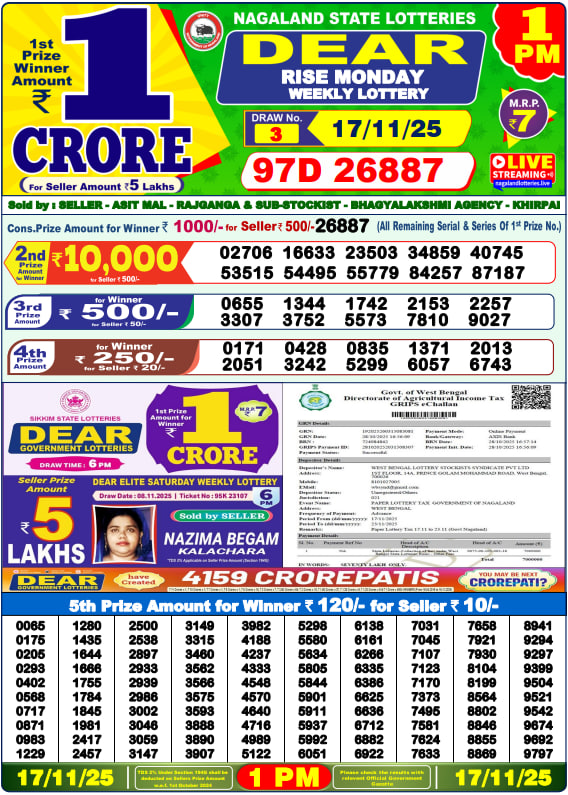 Dear Lottery 1PM Result Image