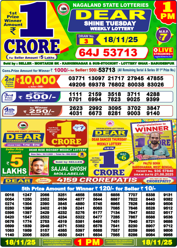 Dear Lottery 1PM Result Image