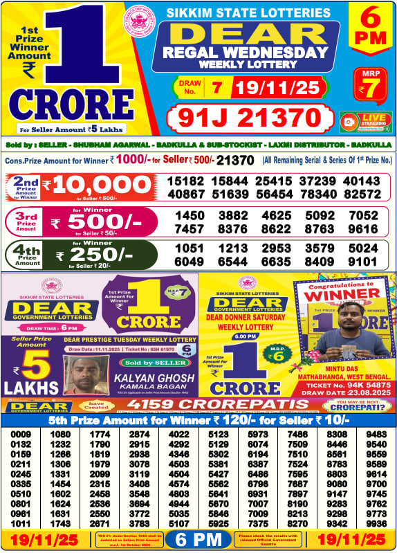Dear Lottery 6PM Result Image