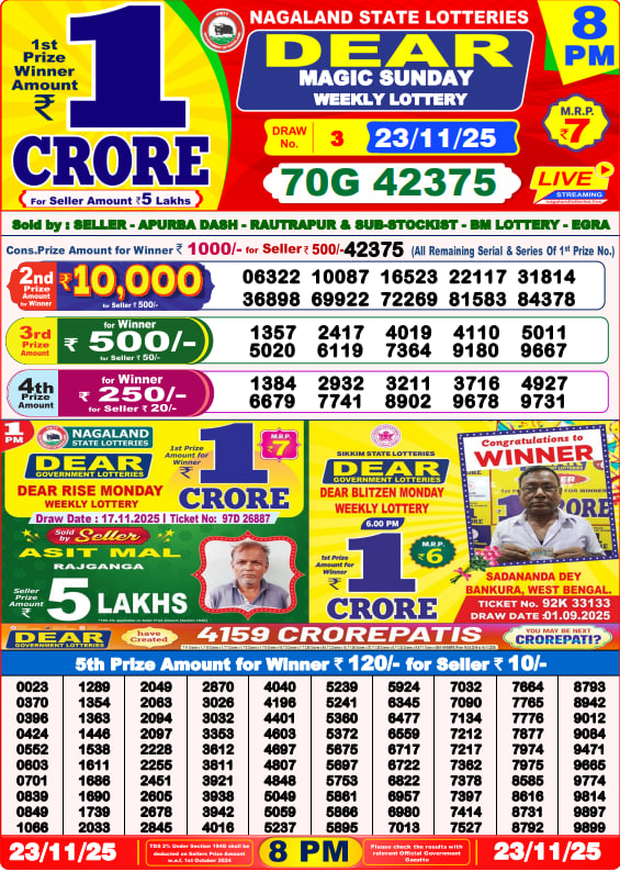 Dear Lottery 8PM Result Image