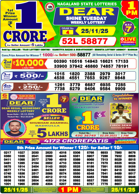 Dear Lottery 1PM Result Image
