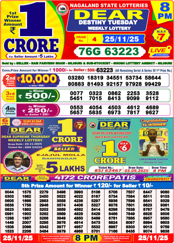 Dear Lottery 8PM Result Image