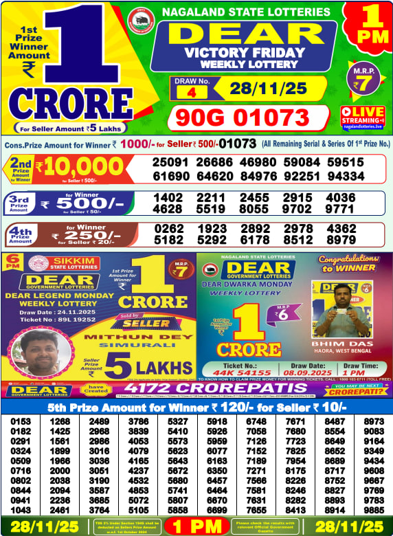 Dear Lottery 1PM Result Image