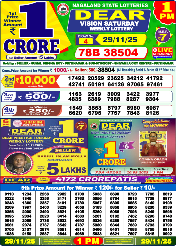Dear Lottery 1PM Result Image