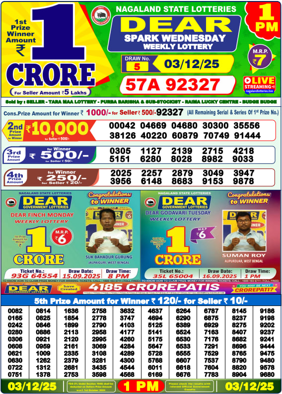 Dear Lottery 1PM Result Image