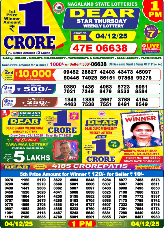 Dear Lottery 1PM Result Image
