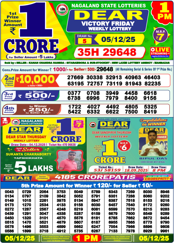 Dear Lottery 1PM Result Image