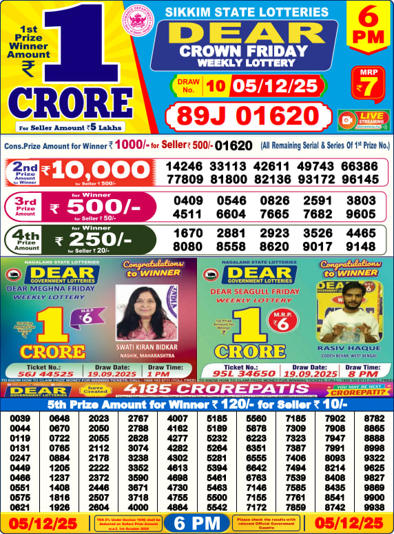Dear Lottery 6PM Result Image
