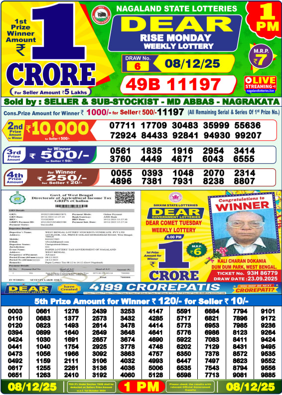 Dear Lottery 1PM Result Image