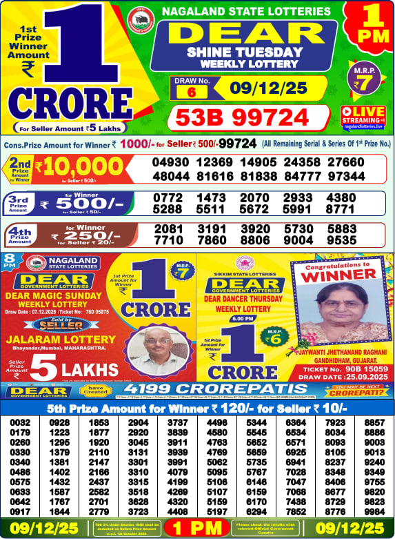 Dear Lottery 1PM Result Image