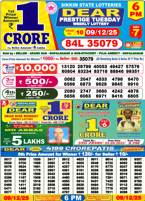 Dear Lottery 6PM Result Image