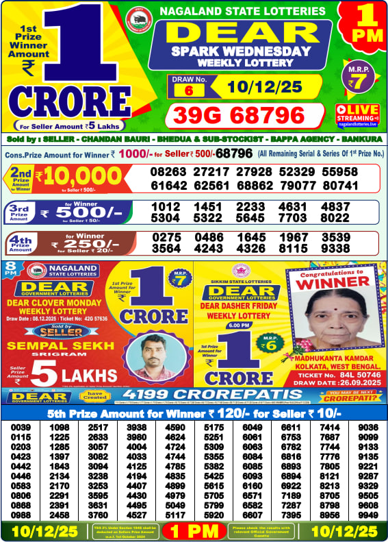 Dear Lottery 1PM Result Image
