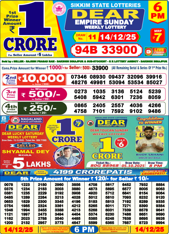 Dear Lottery 6PM Result Image