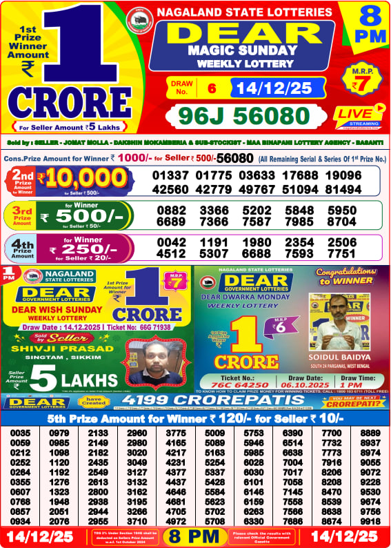 Dear Lottery 8PM Result Image