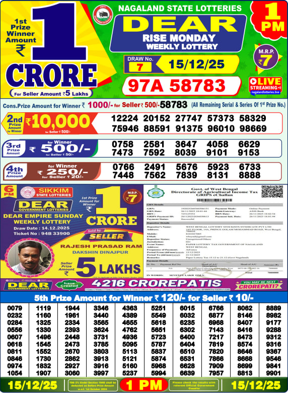 Dear Lottery 1PM Result Image