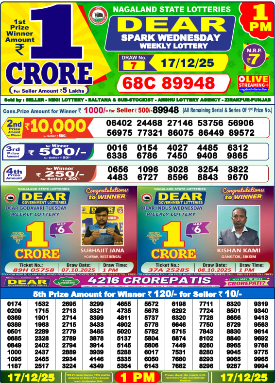 Dear Lottery 1PM Result Image