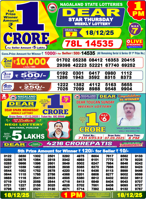 Dear Lottery 1PM Result Image
