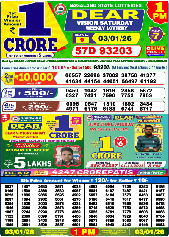 Dear Lottery 1PM Result Image