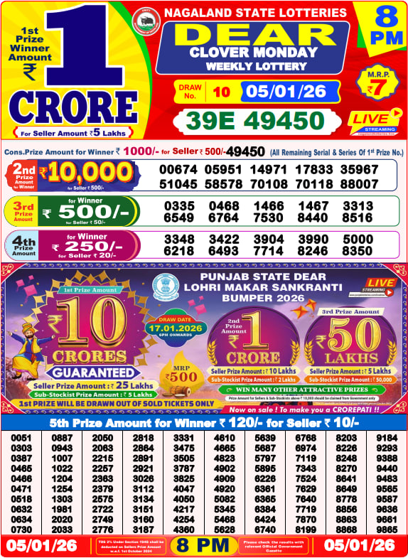 Dear Lottery 8PM Result Image